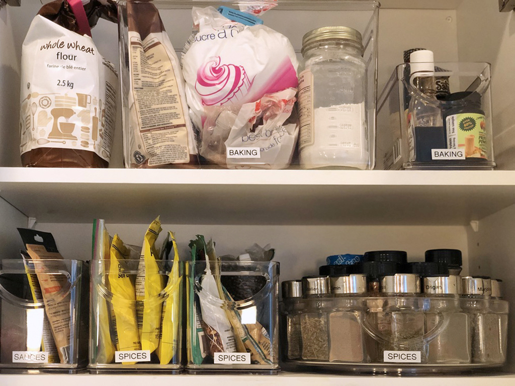 Organized kitchen cupboard.